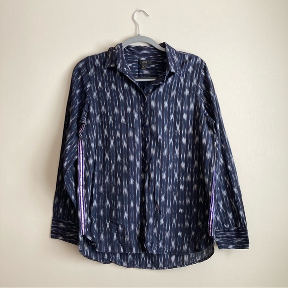 J. Crew Blue Patterned Stripe Long Sleeve Collared Button Tunic 8 - Picture 1 of 12